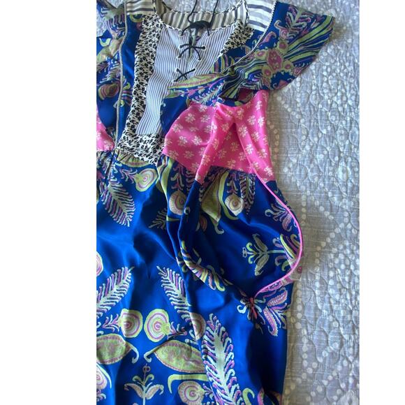 J.CREW Collection Dress Silk Floral Mixed Pattern Blue Pink Lace Up Size 6 - Picture 7 of 13